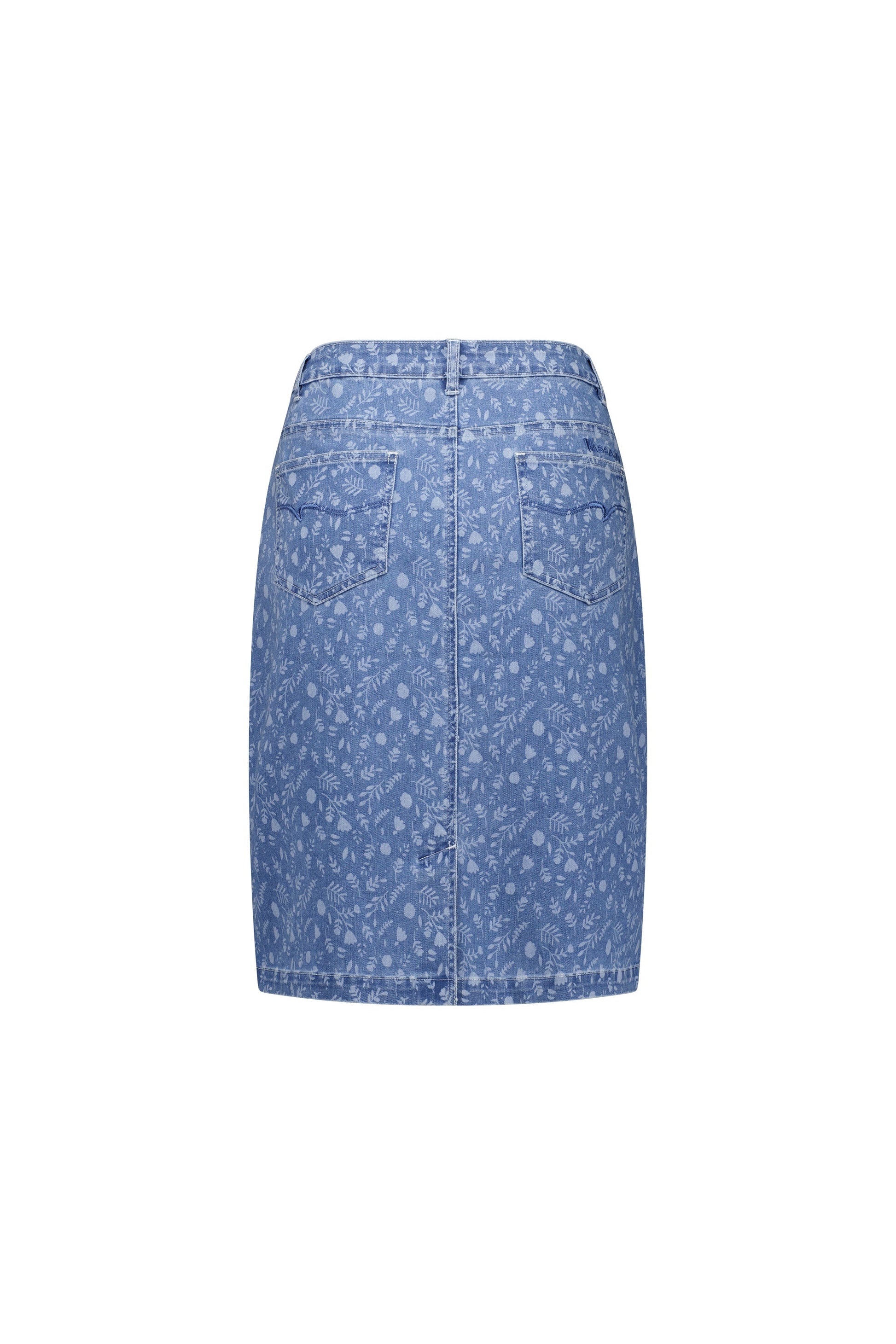 372AV Ditsy Floral - Printed Denim Skirt with Back Vent - Vassalli