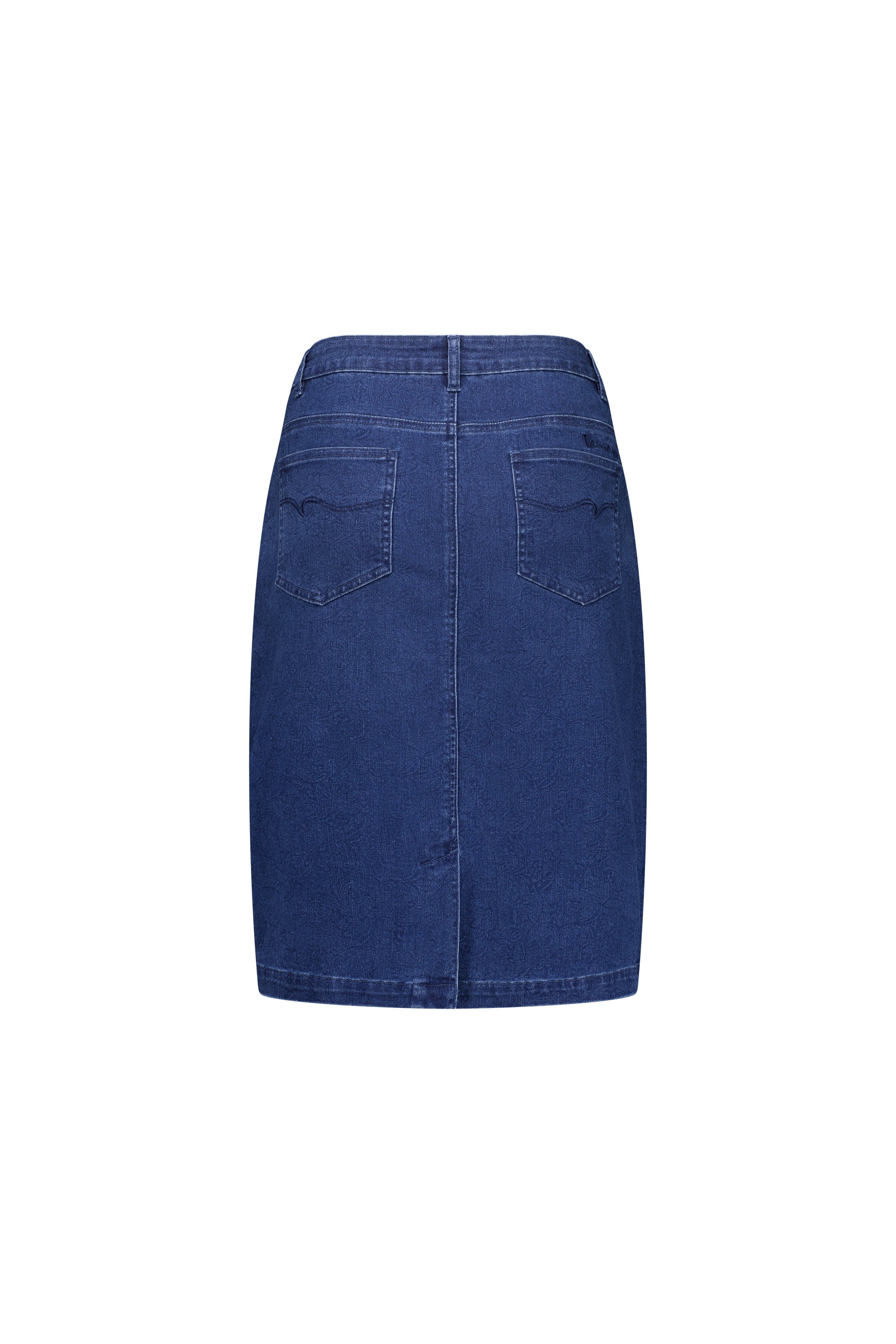 372AV Garden - Printed Denim Skirt with Back Vent - Vassalli