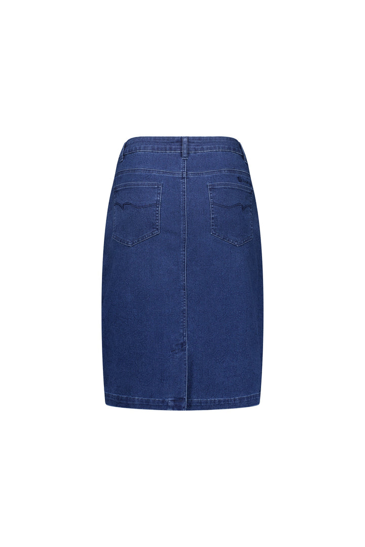 372AV Garden - Printed Denim Skirt with Back Vent - Vassalli
