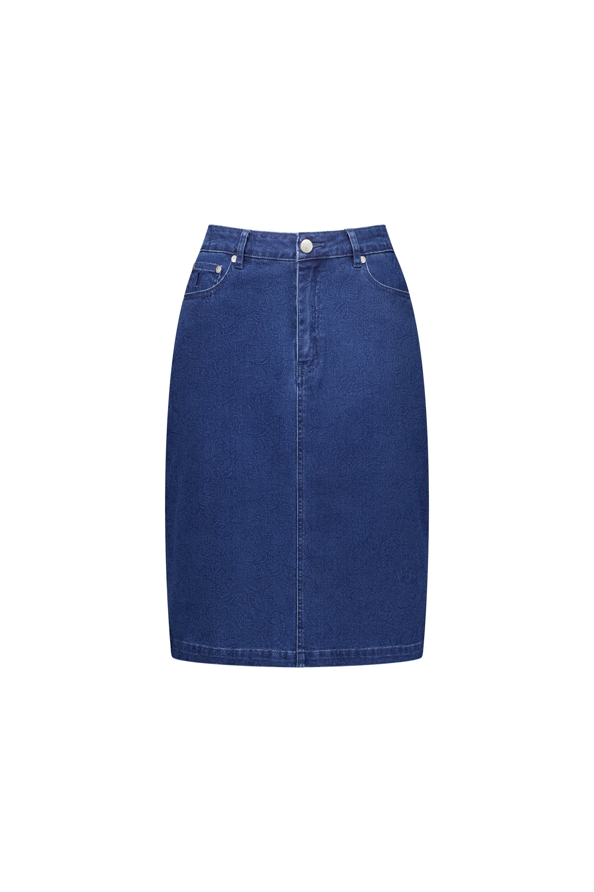 372AV Garden - Printed Denim Skirt with Back Vent - Vassalli