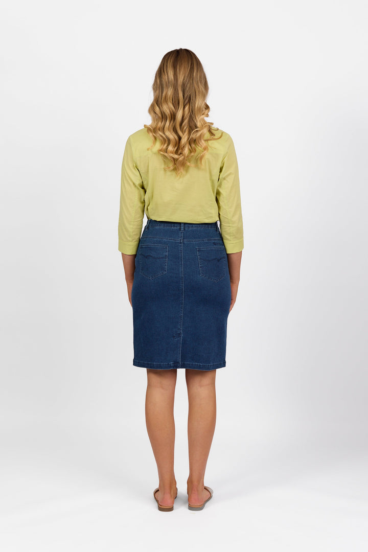 372AV Garden - Printed Denim Skirt with Back Vent - Vassalli