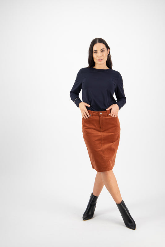 372AVM Bronze - Knee Length Cord Skirt - Vassalli