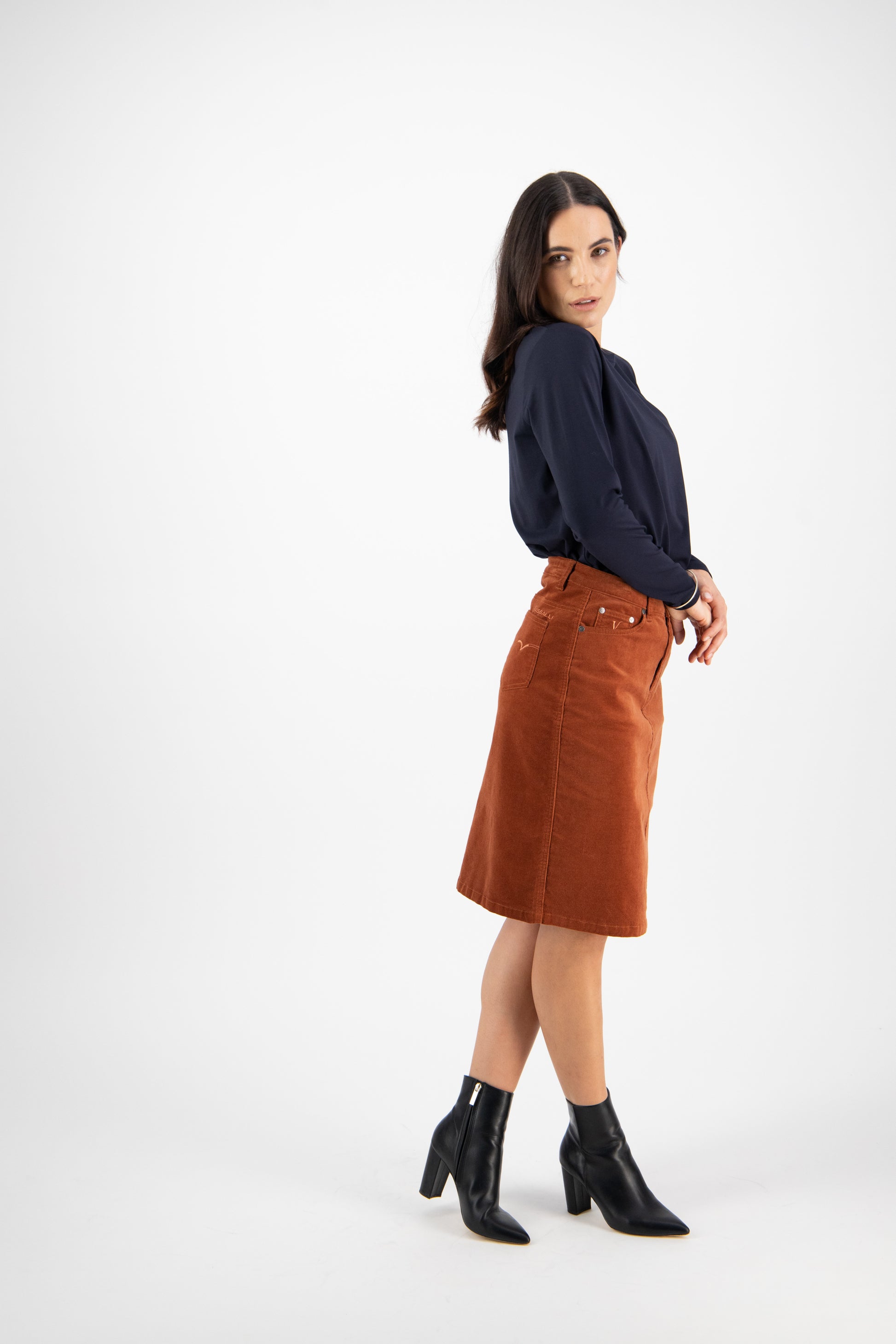 372AVM Bronze - Knee Length Cord Skirt - Vassalli