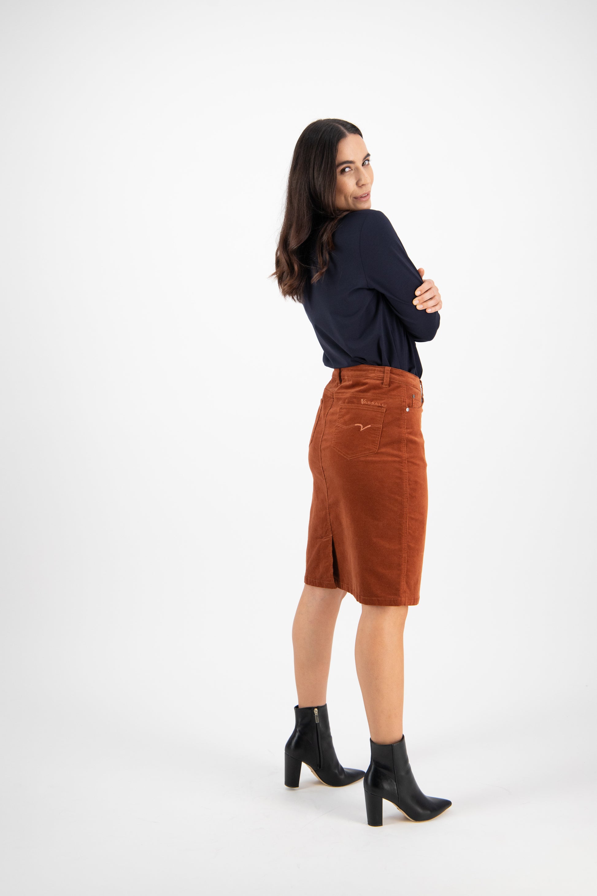 372AVM Bronze - Knee Length Cord Skirt - Vassalli