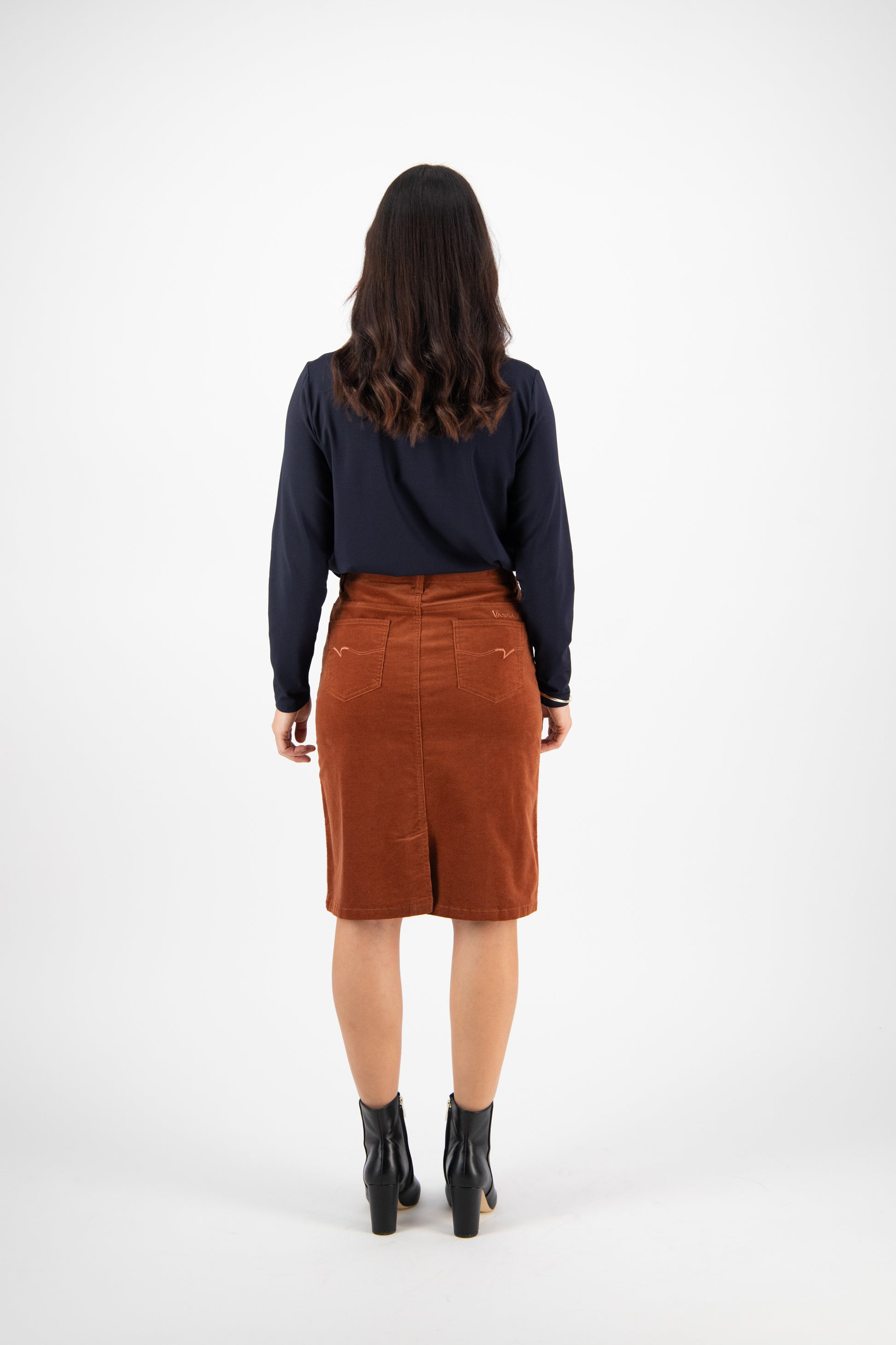 372AVM Bronze - Knee Length Cord Skirt - Vassalli