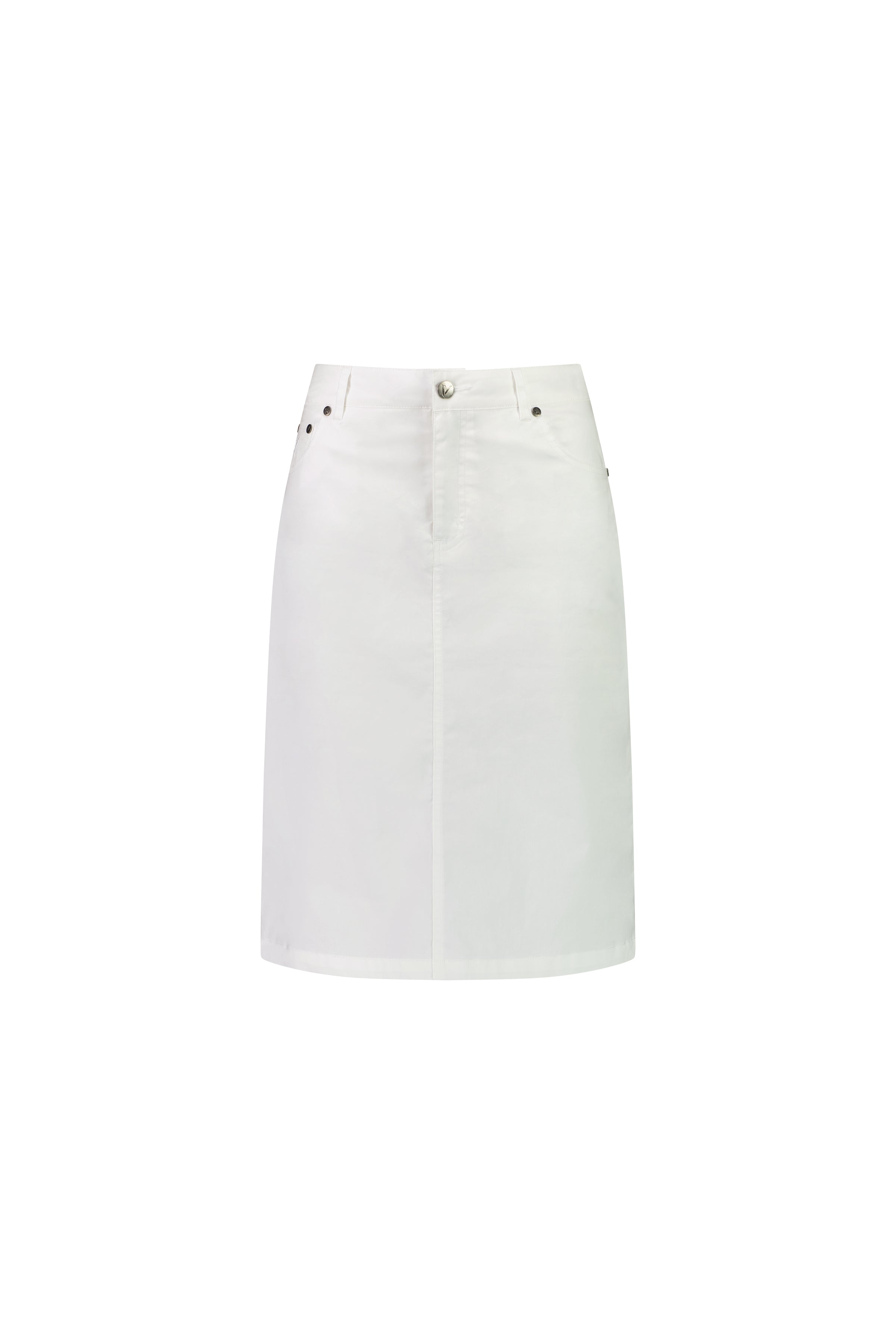 372AVP White - Poplin Skirt with Back Vent - Vassalli