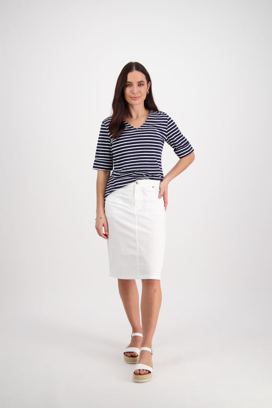 372AVP White - Poplin Skirt with Back Vent - Vassalli
