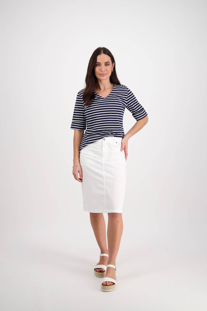 372AVP White - Poplin Skirt with Back Vent - Vassalli