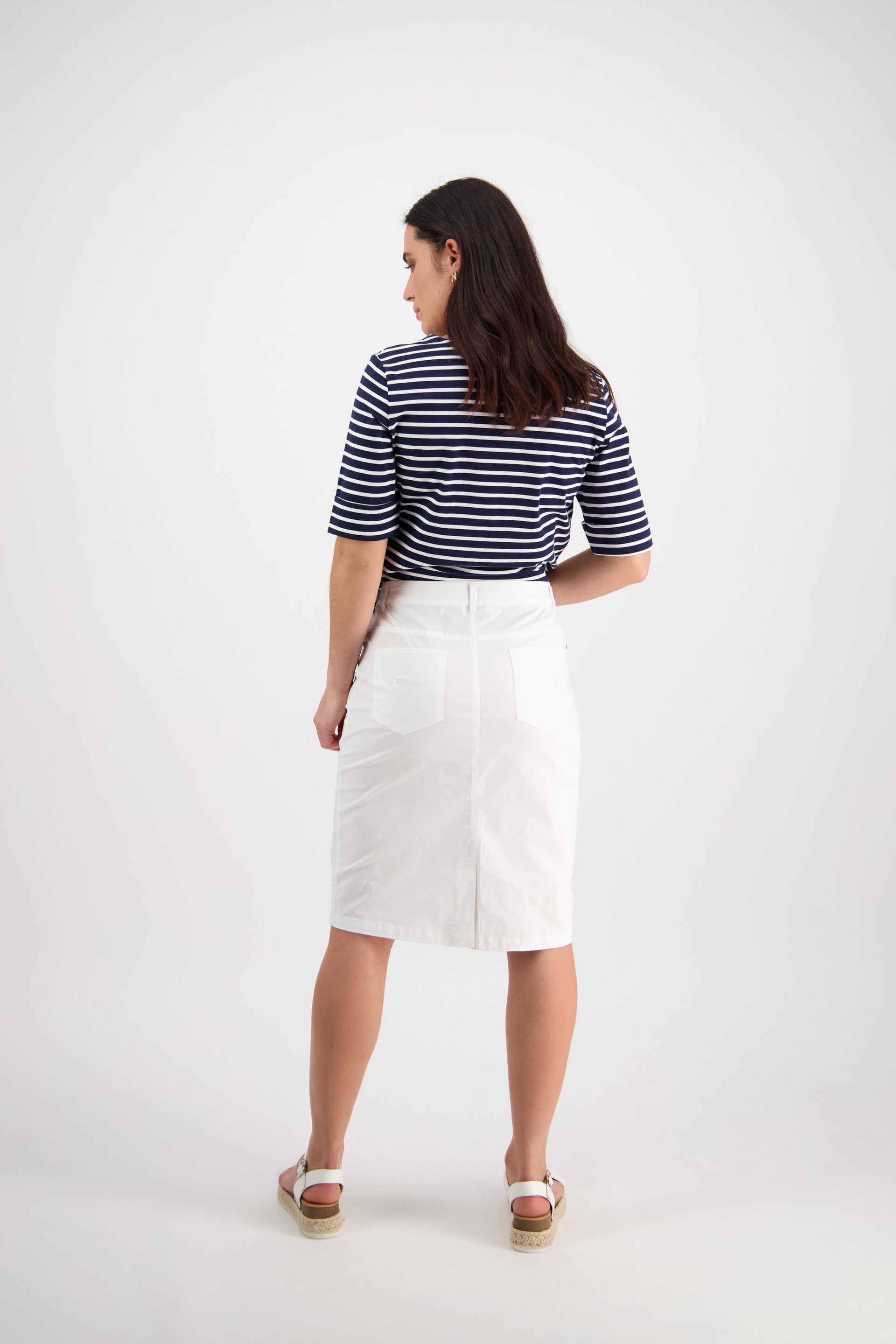 372AVP White - Poplin Skirt with Back Vent - Vassalli