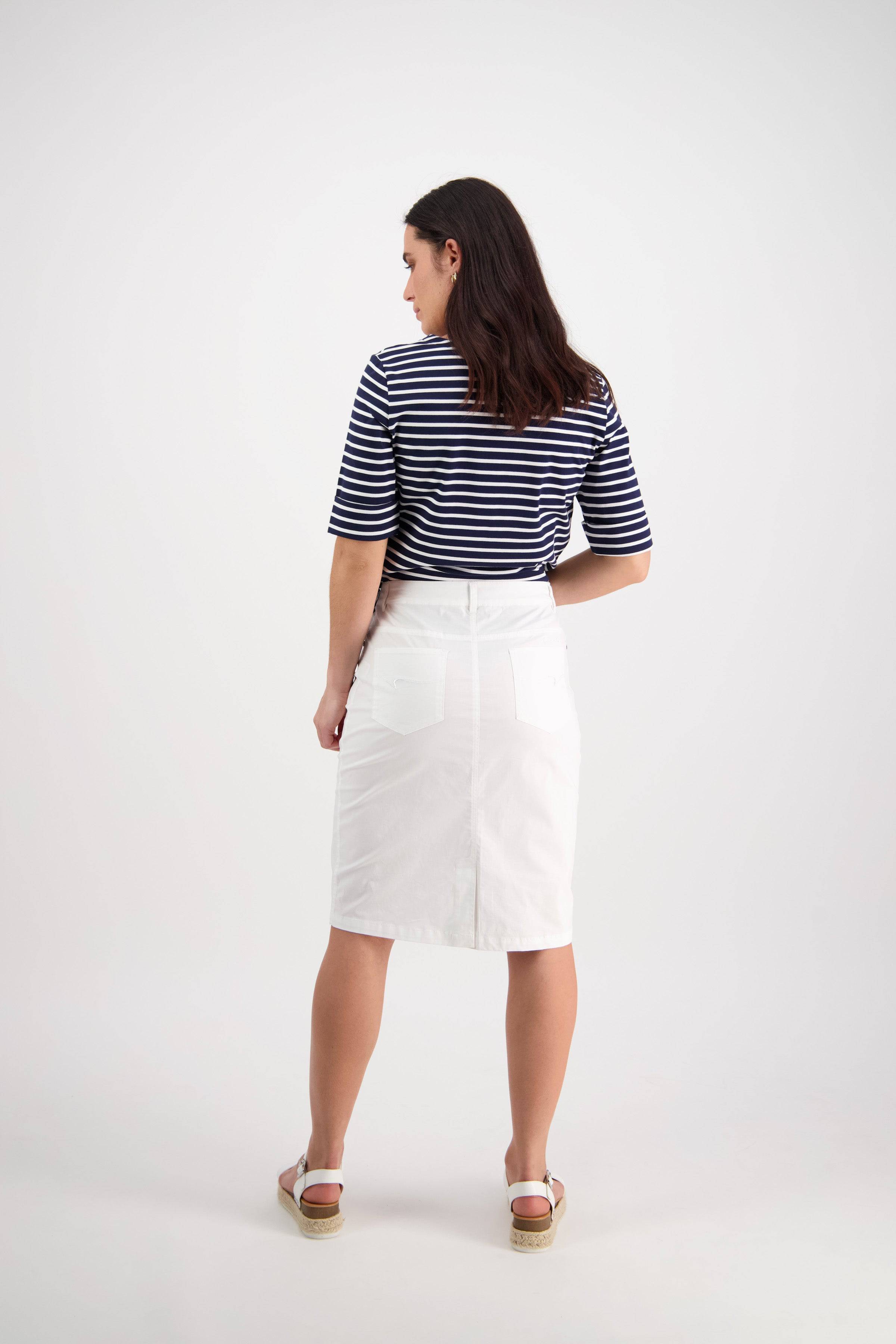 372AVP White - Poplin Skirt with Back Vent - Vassalli