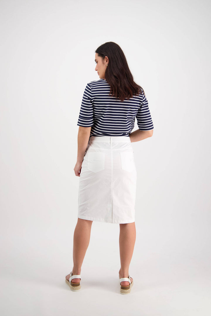 372AVP White - Poplin Skirt with Back Vent - Vassalli