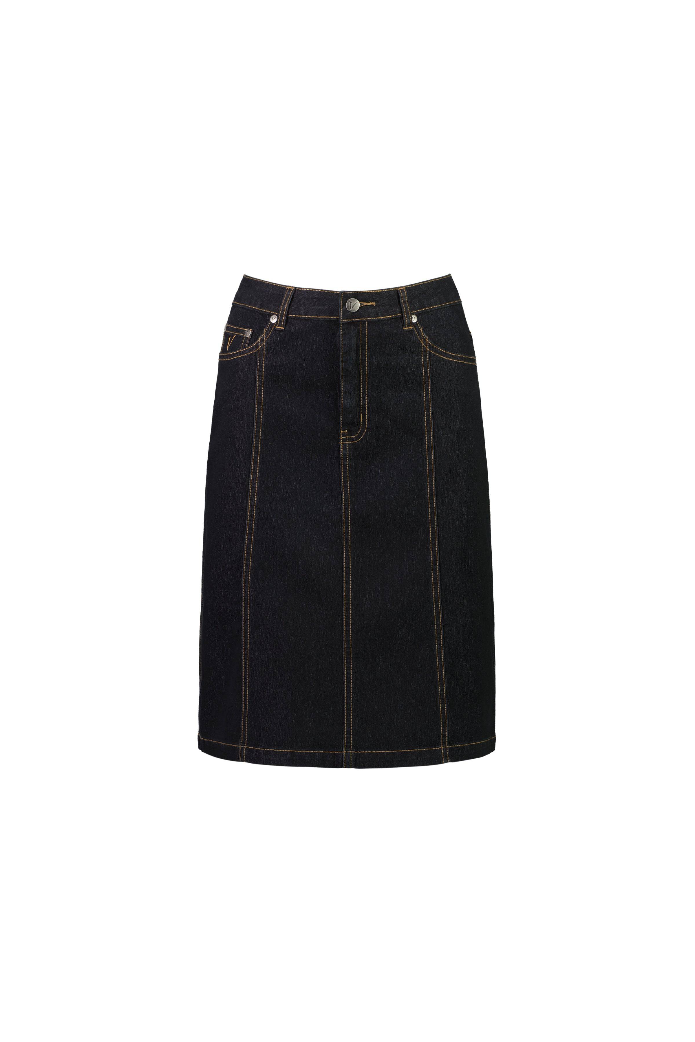 372CS Black Denim - Contrast Stitch Denim Skirt - Vassalli