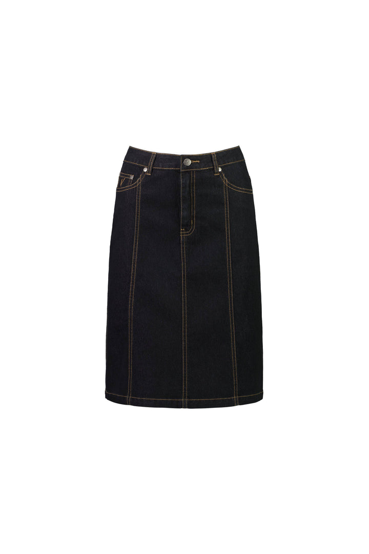 372CS Black Denim - Contrast Stitch Denim Skirt - Vassalli