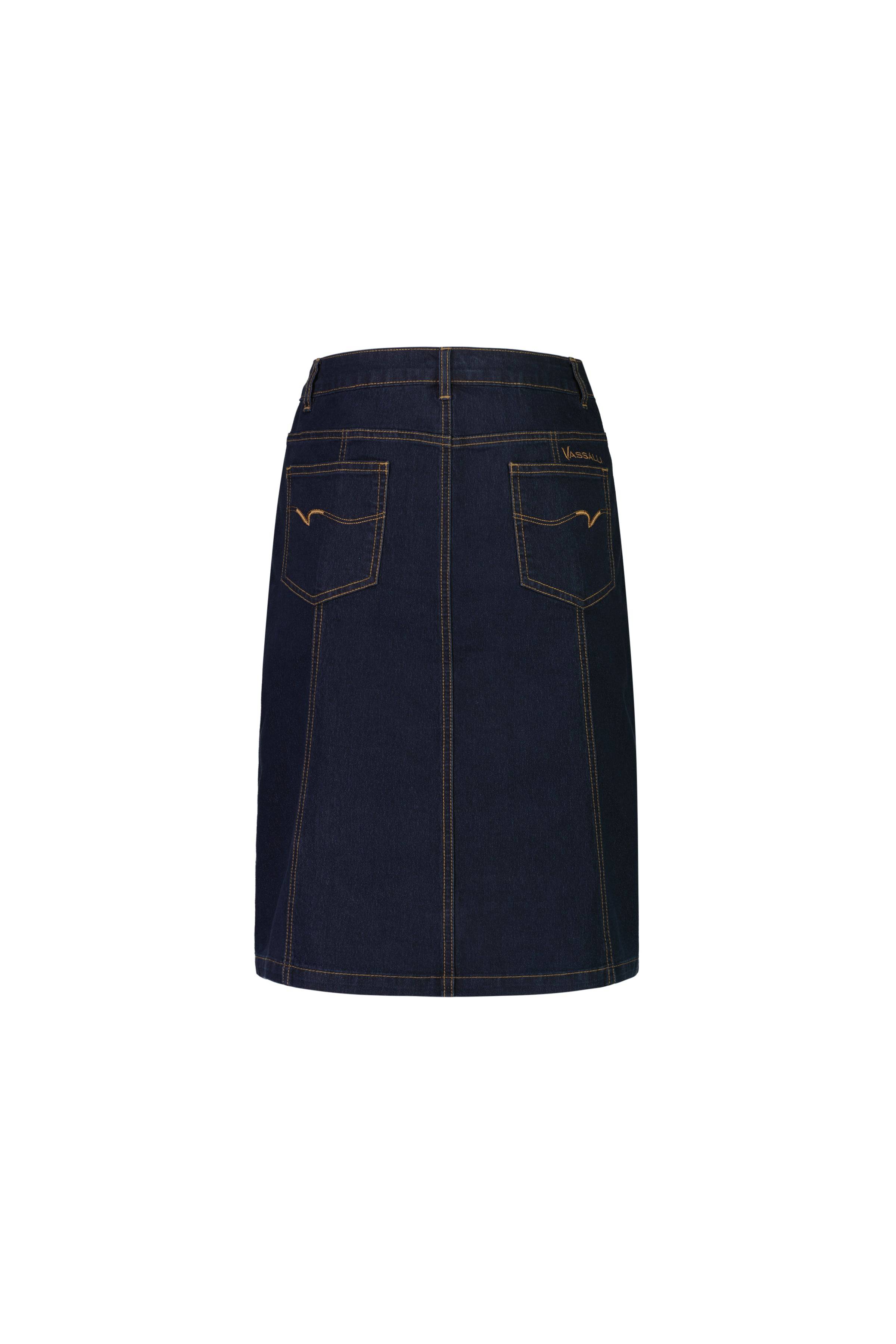 372CS Indigo Denim - Contrast Stitch Denim Skirt - Vassalli