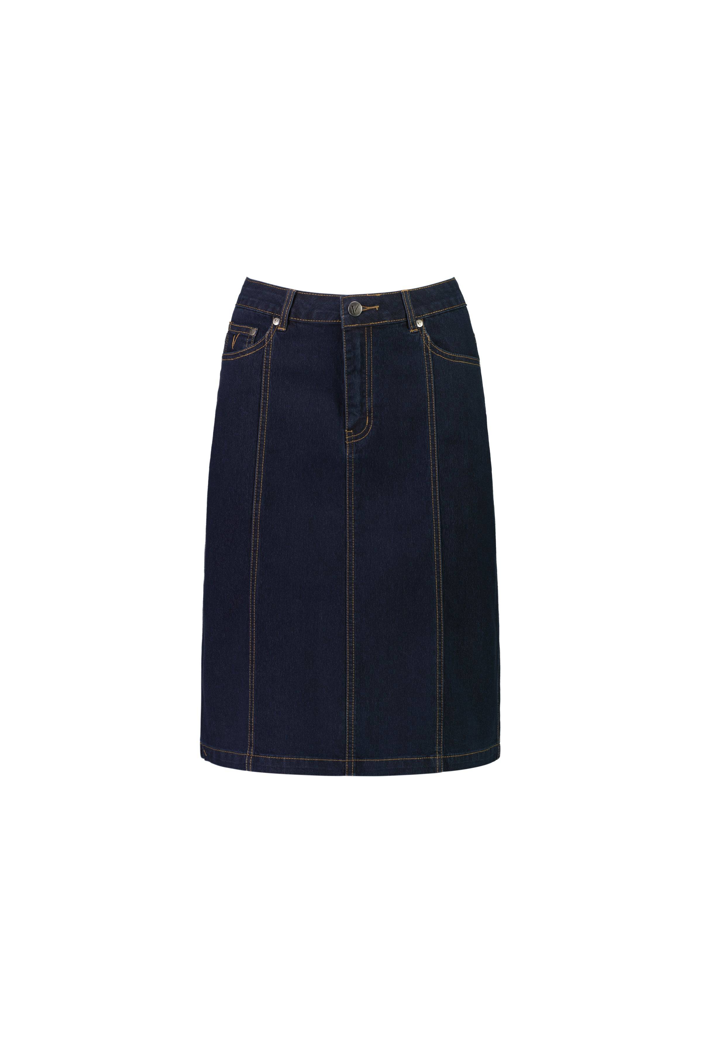 372CS Indigo Denim - Contrast Stitch Denim Skirt - Vassalli
