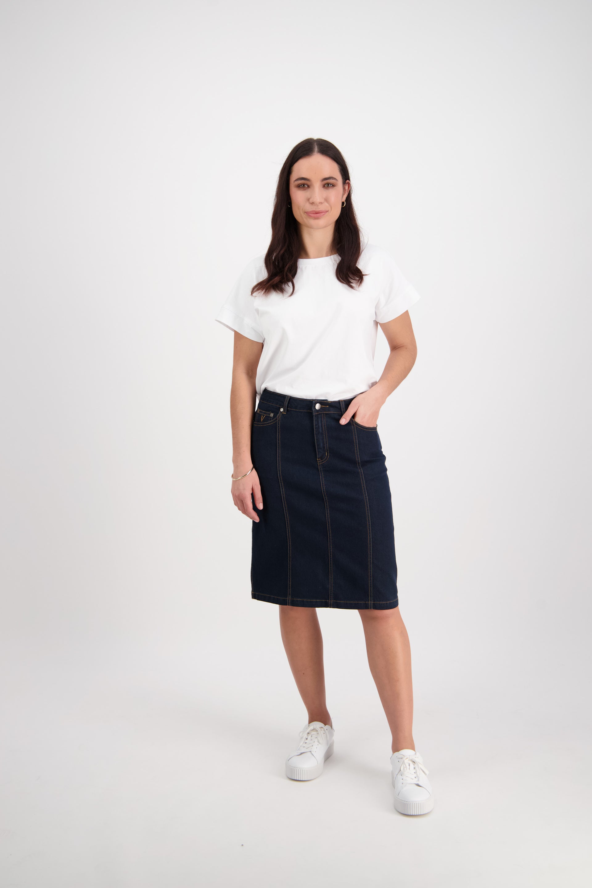 372CS Indigo Denim - Contrast Stitch Denim Skirt - Vassalli