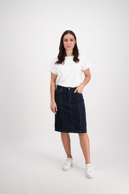 372CS Indigo Denim - Contrast Stitch Denim Skirt - Vassalli