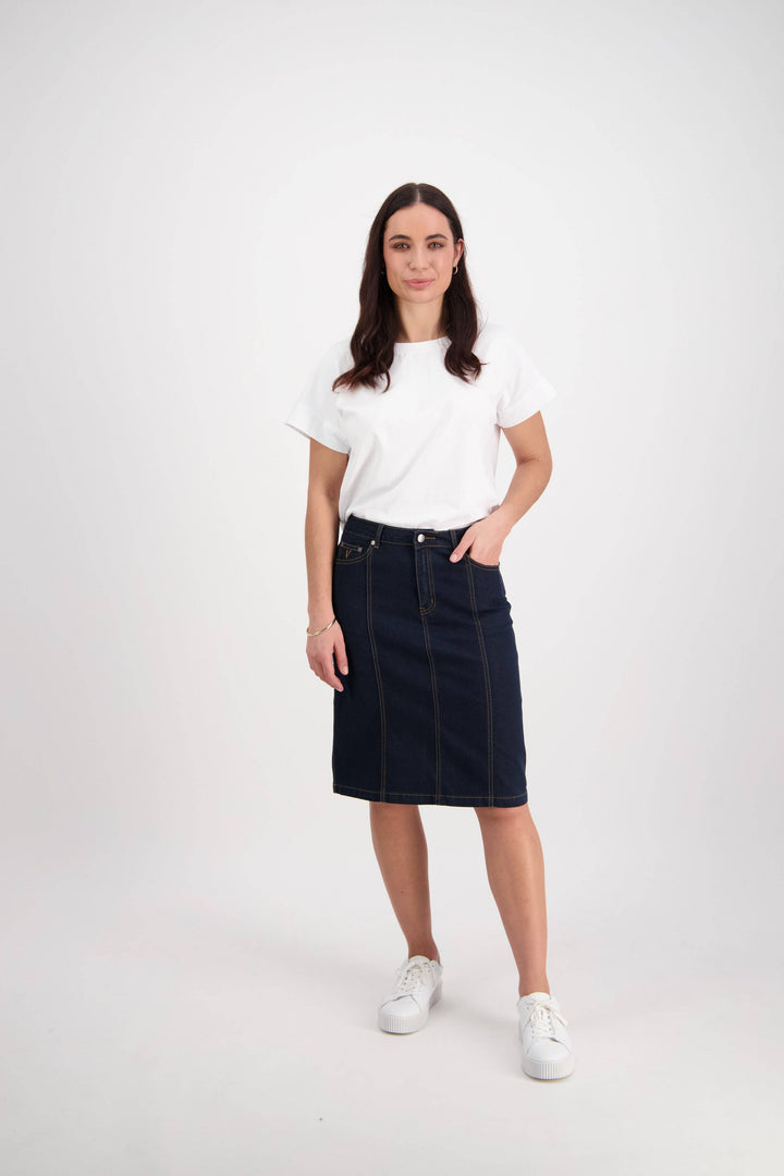 372CS Indigo Denim - Contrast Stitch Denim Skirt - Vassalli