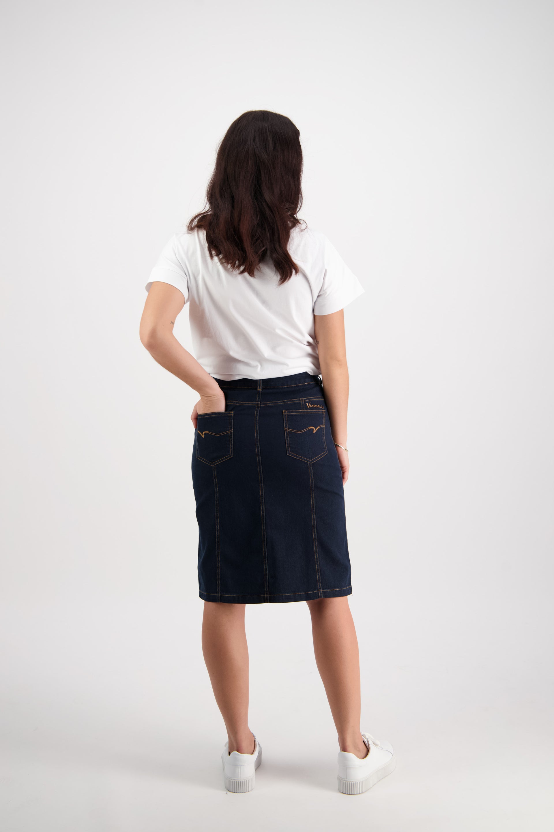 372CS Indigo Denim - Contrast Stitch Denim Skirt - Vassalli