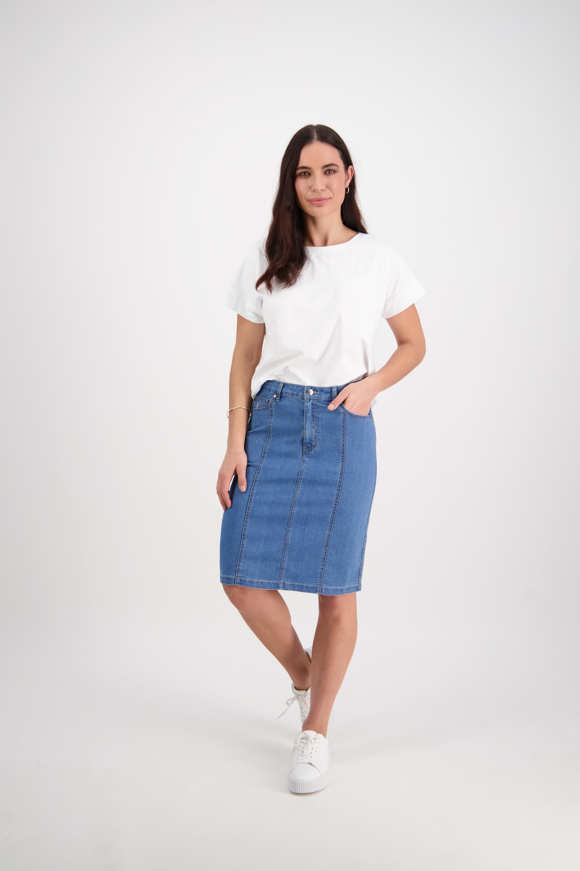 372CS Light Denim - Contrast Stitch Denim Skirt - Vassalli