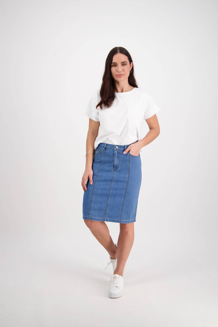 372CS Light Denim - Contrast Stitch Denim Skirt - Vassalli