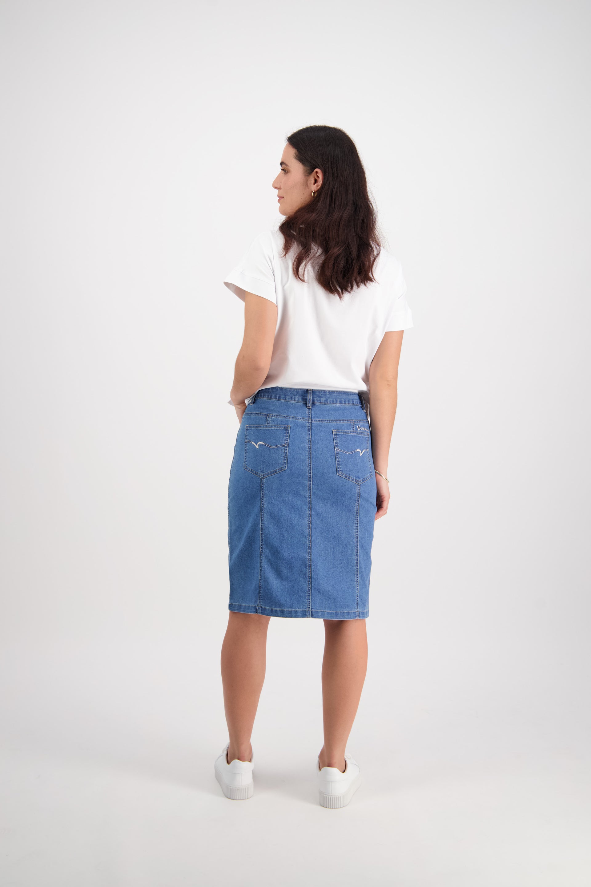372CS Light Denim - Contrast Stitch Denim Skirt - Vassalli