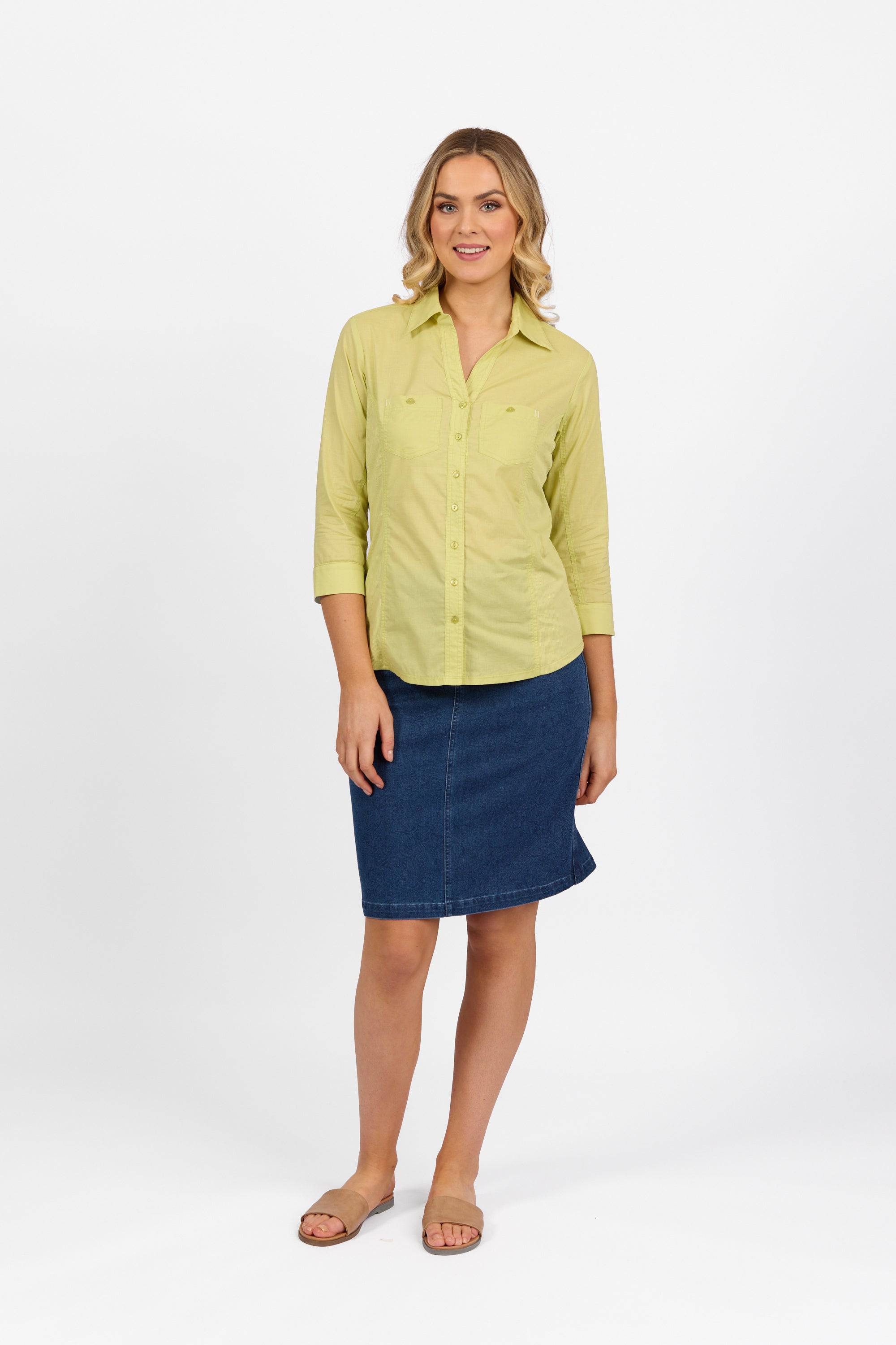 4032 Apple - Plain Button-Up Shirt with Rib Panels - Vassalli
