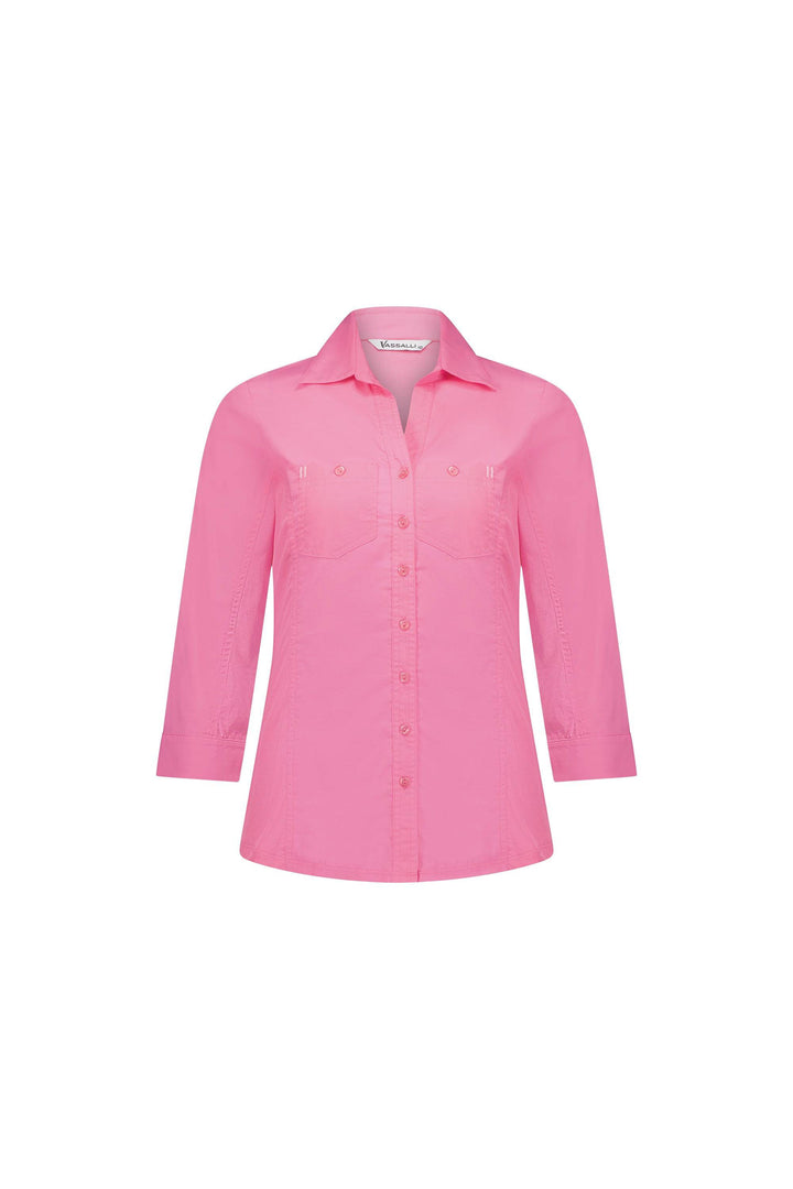 4032 Flamingo - Plain Button-Up Shirt with Rib Panels - Vassalli
