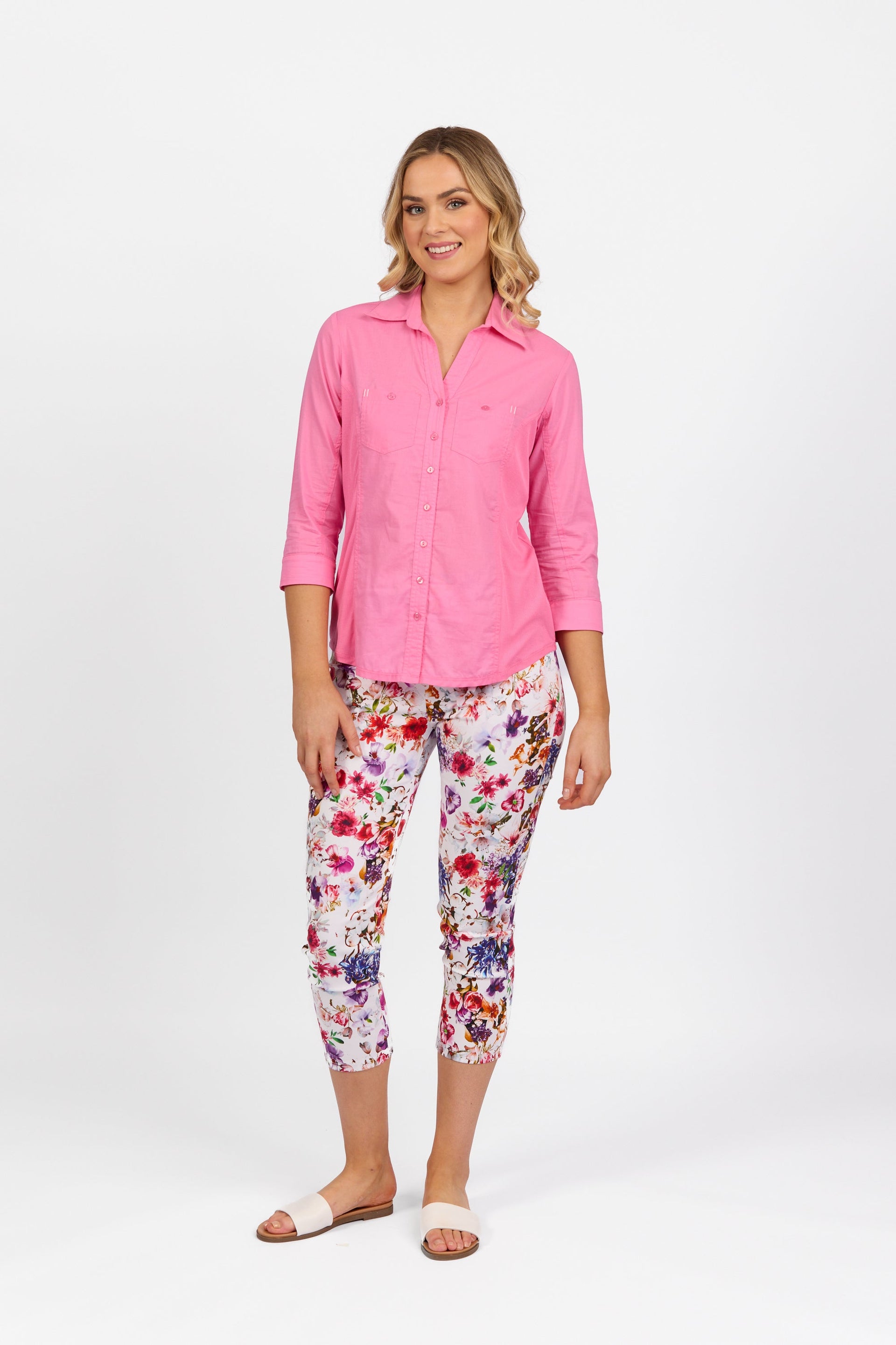 4032 Flamingo - Plain Button-Up Shirt with Rib Panels - Vassalli