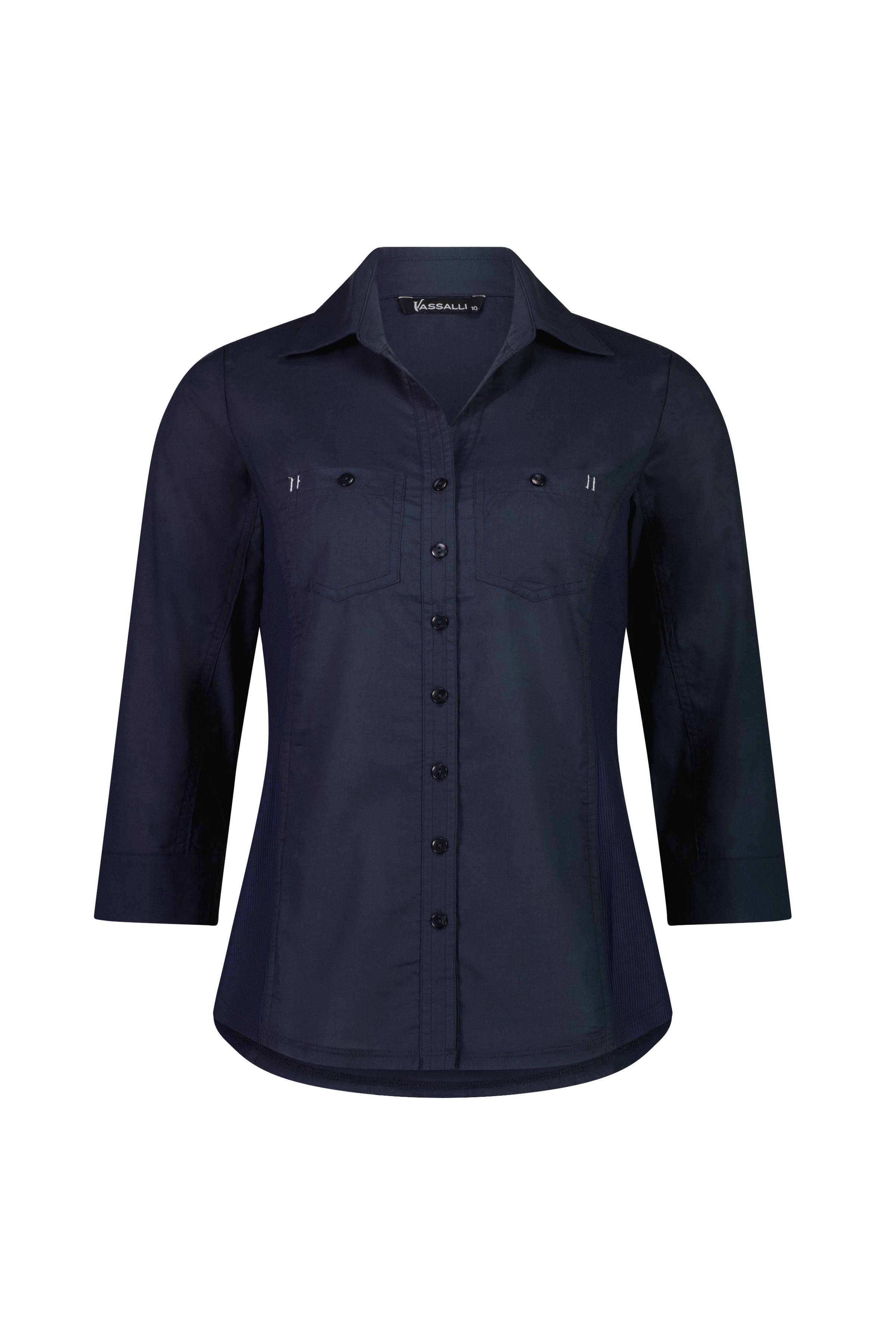 4032 Ink - Plain Button-Up Shirt with Rib Panels - Vassalli