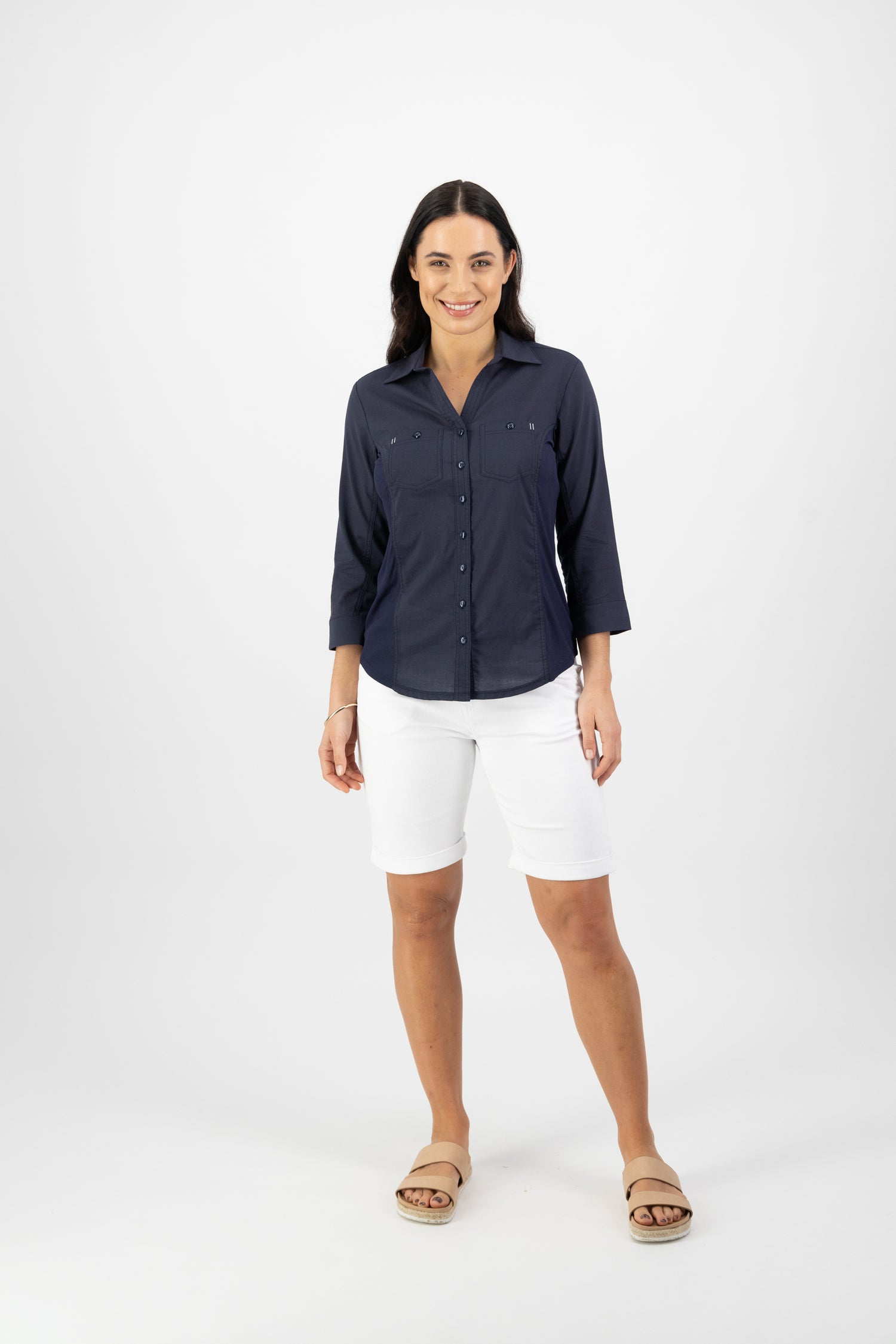 4032 Ink - Plain Button-Up Shirt with Rib Panels - Vassalli
