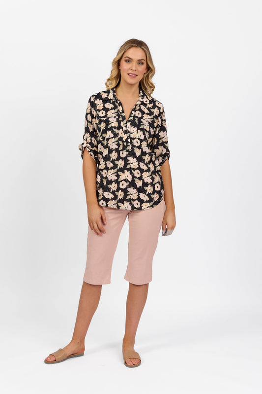 4038 Thea - Open Placket Shirt with Button Tab Sleeve - Vassalli