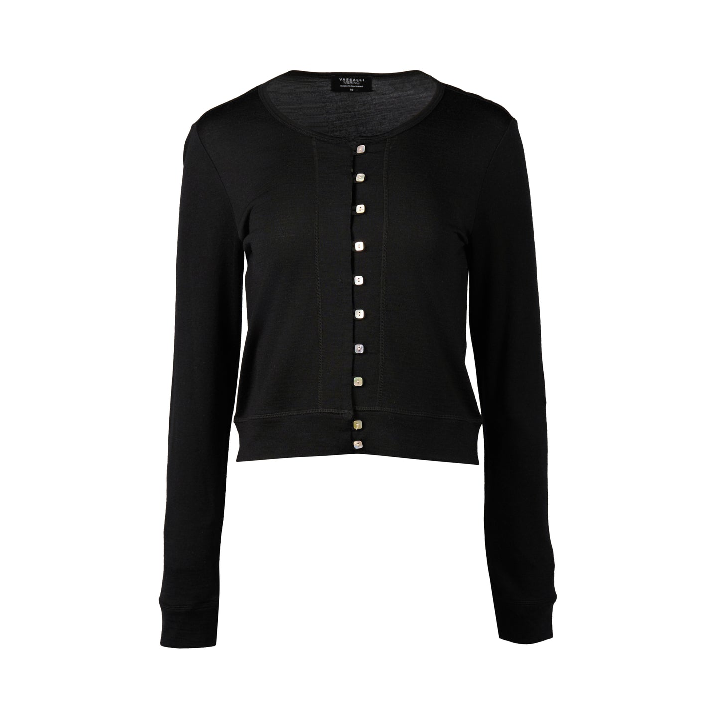 4147 Black - 100% Merino Cropped Cardi - Vassalli