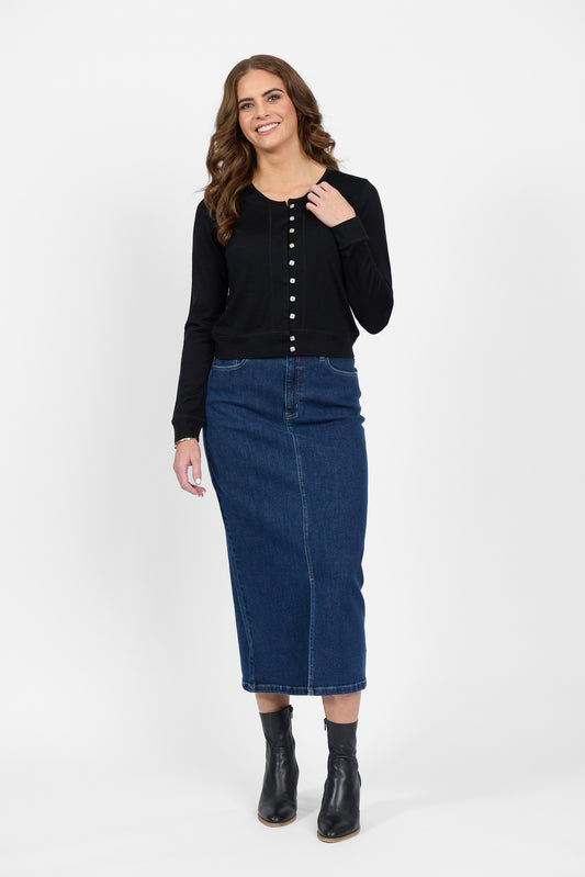 4147 Black - 100% Merino Cropped Cardi - Vassalli