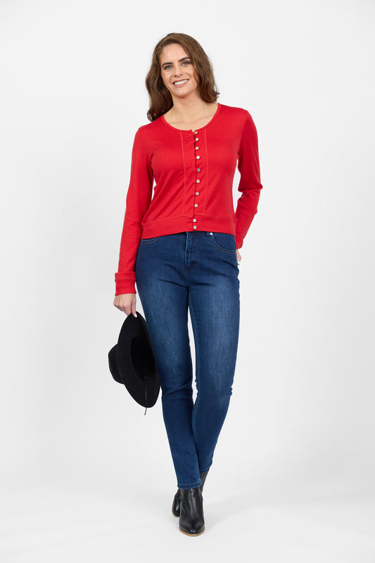 4147 Scarlet - 100% Merino Cropped Cardi - Vassalli