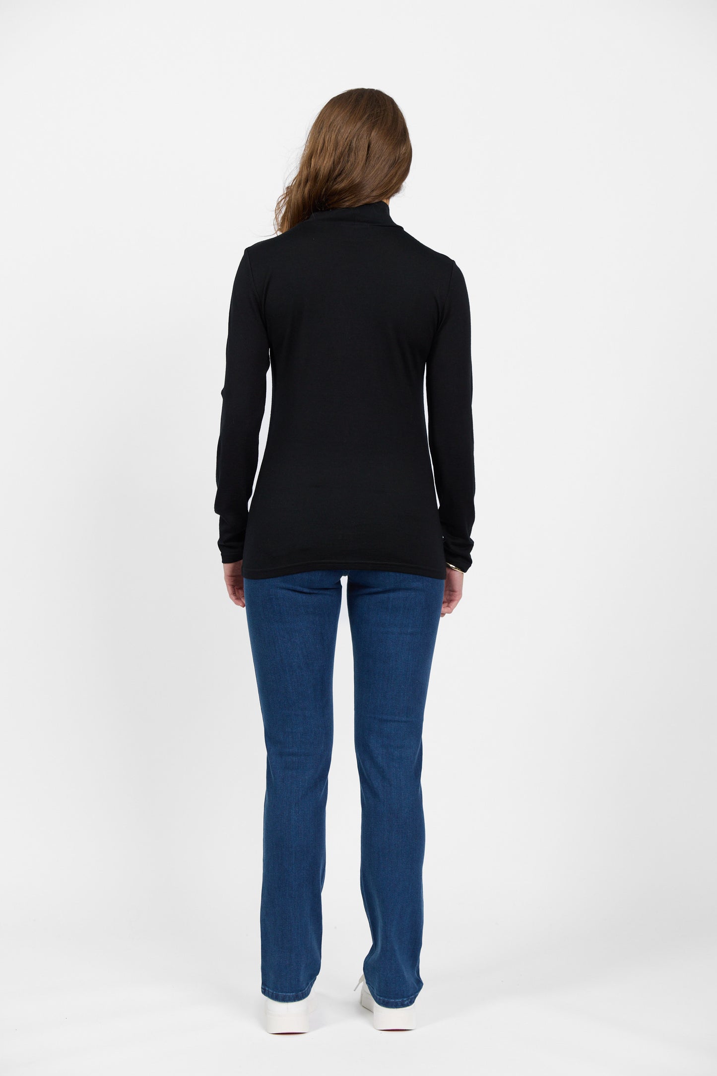 4287 Black - 100% Merino Basic Long Sleeve Polo Neck Top - Vassalli