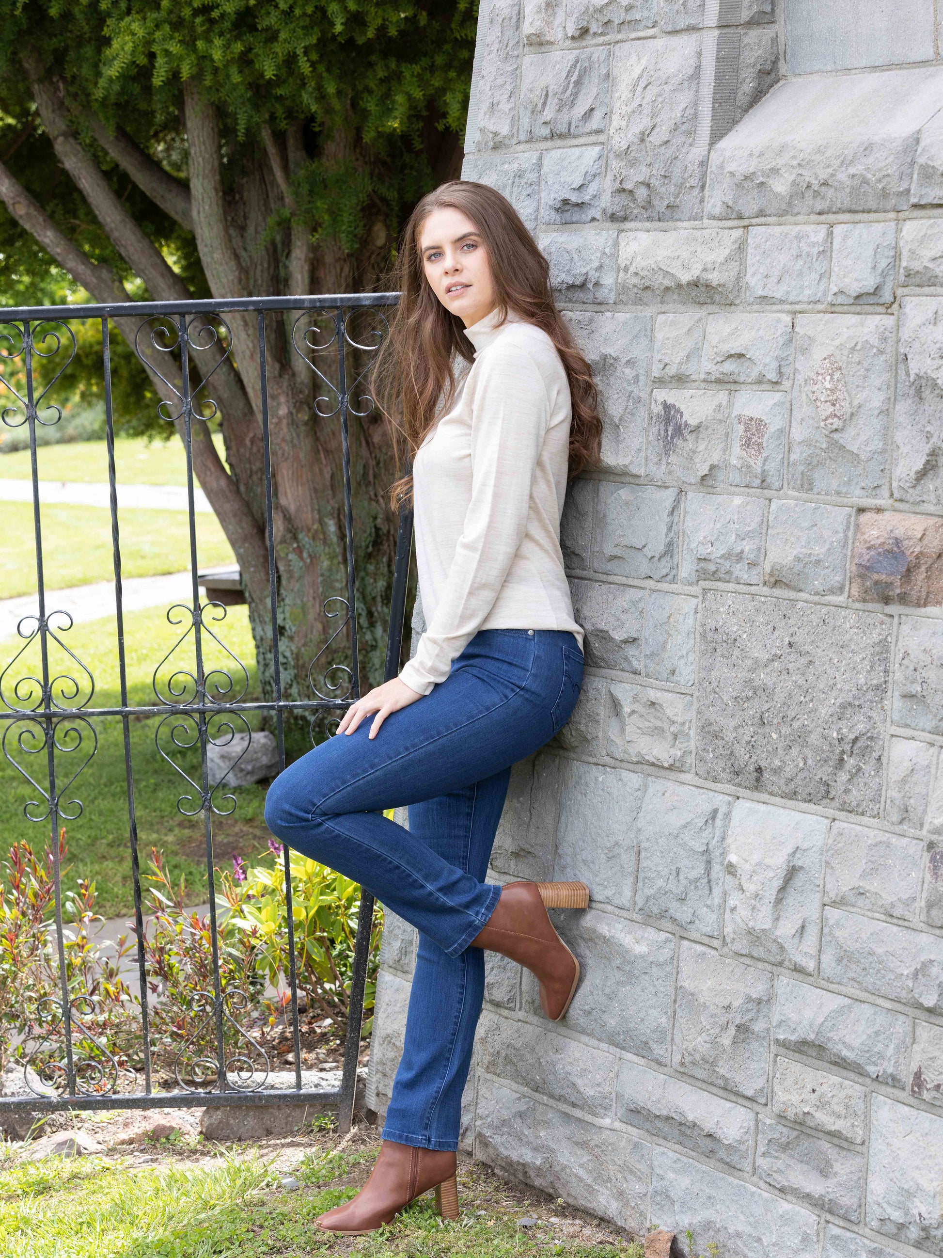 4287 Coconut Marle - 100% Merino Basic Long Sleeve Polo Neck Top - Vassalli