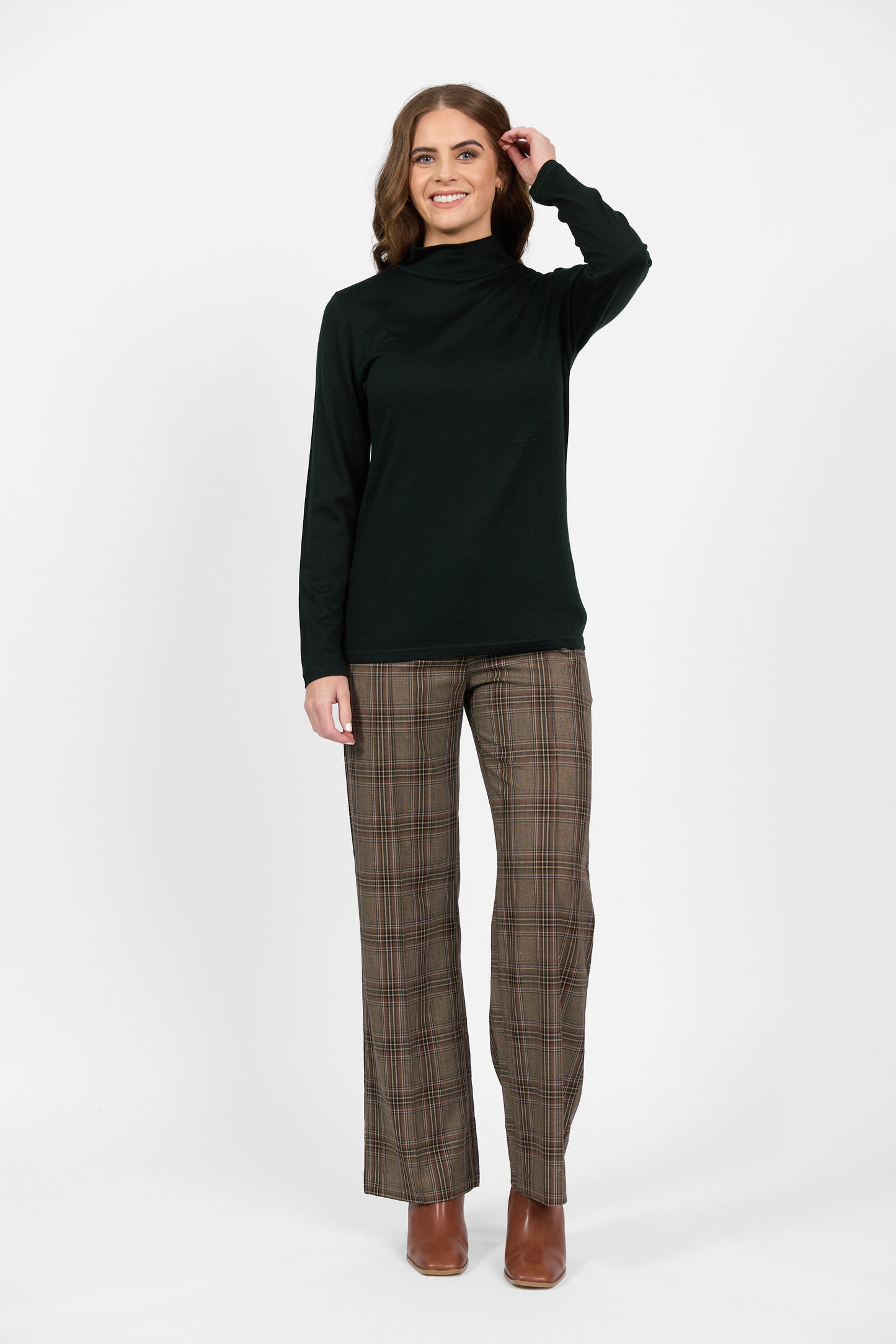 4287 Forest - 100% Merino Basic Long Sleeve Polo Neck Top - Vassalli