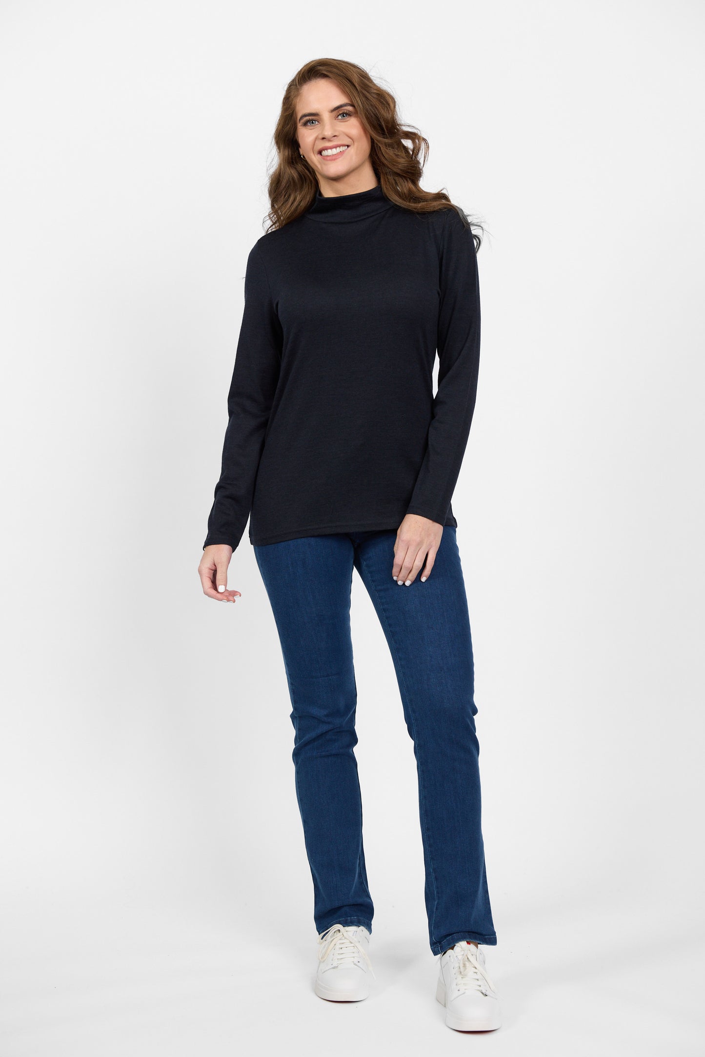 4287 Midnight - 100% Merino Basic Long Sleeve Polo Neck Top - Vassalli