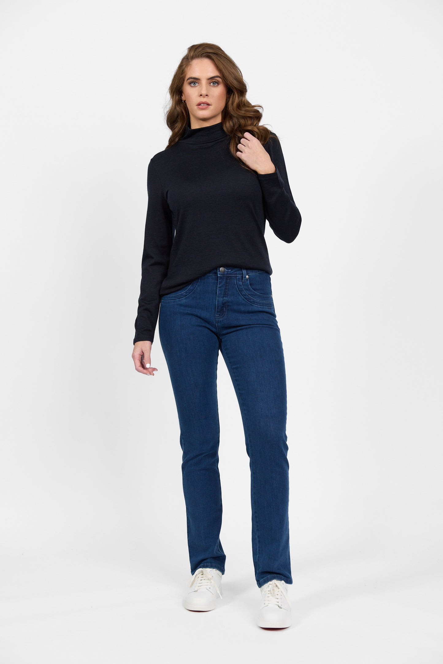 4287 Midnight - 100% Merino Basic Long Sleeve Polo Neck Top - Vassalli