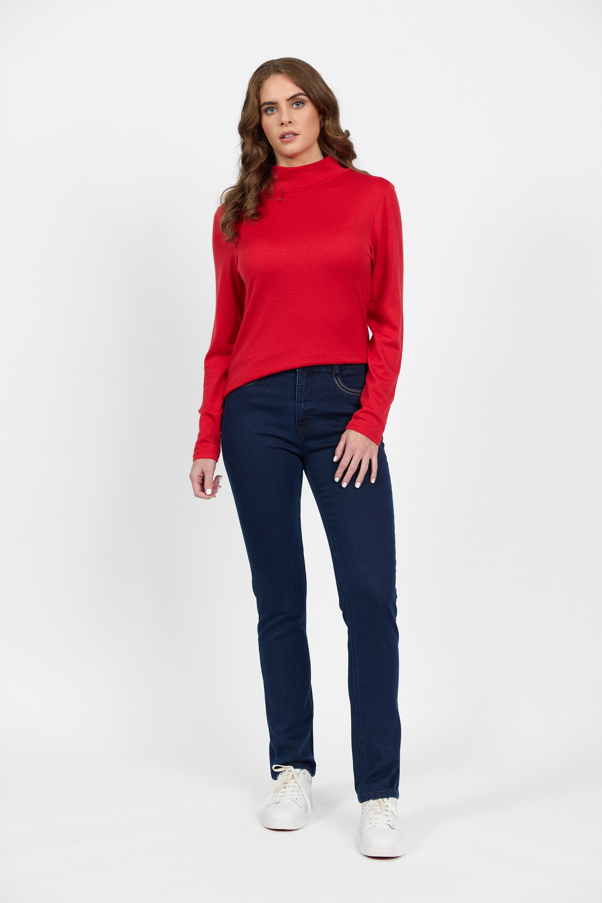 4287 Scarlet - 100% Merino Basic Long Sleeve Polo Neck Top - Vassalli