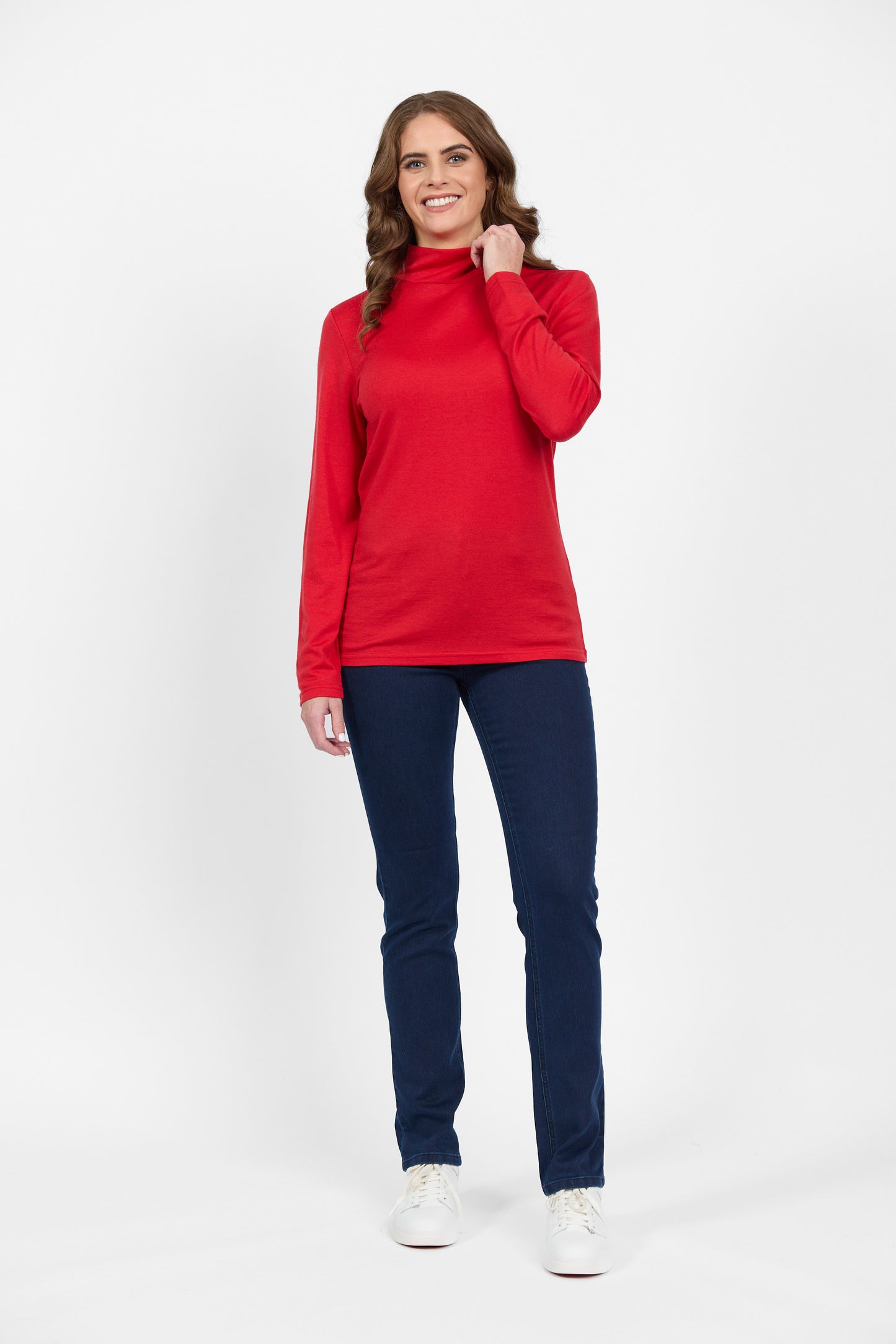 4287 Scarlet - 100% Merino Basic Long Sleeve Polo Neck Top - Vassalli