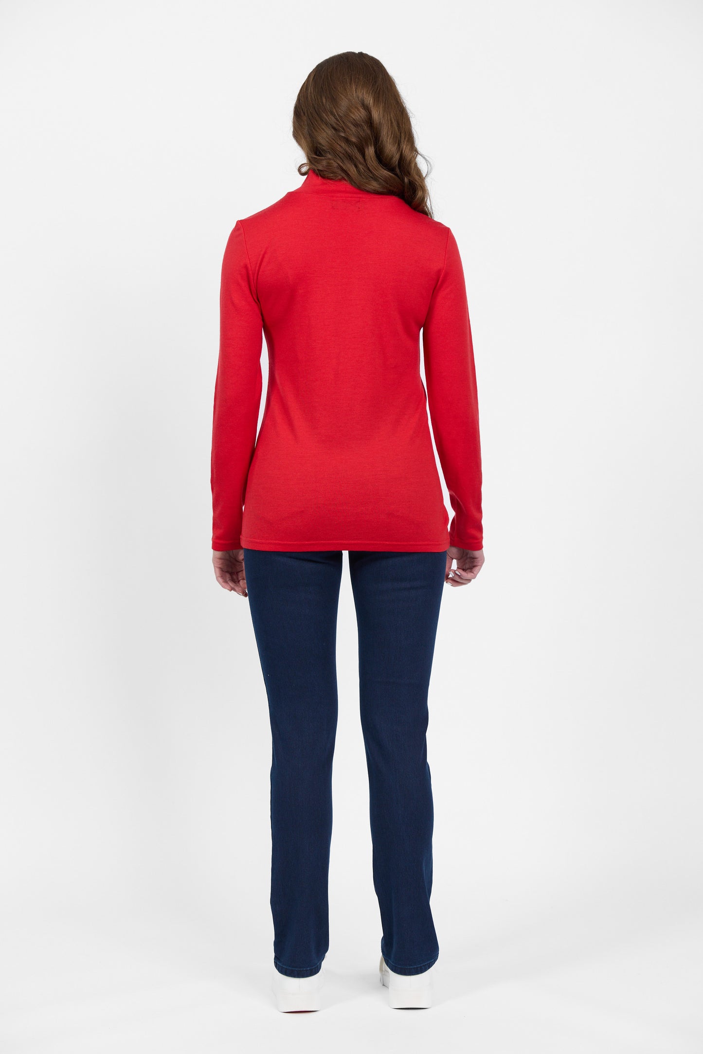 4287 Scarlet - 100% Merino Basic Long Sleeve Polo Neck Top - Vassalli