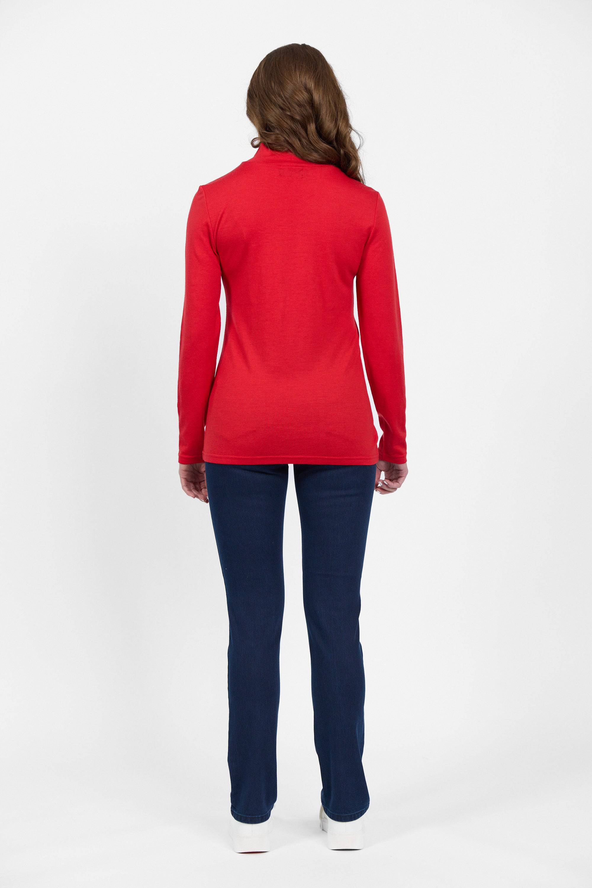 4287 Scarlet - 100% Merino Basic Long Sleeve Polo Neck Top - Vassalli