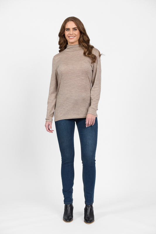 4287 Twig - 100% Merino Basic Long Sleeve Polo Neck Top - Vassalli