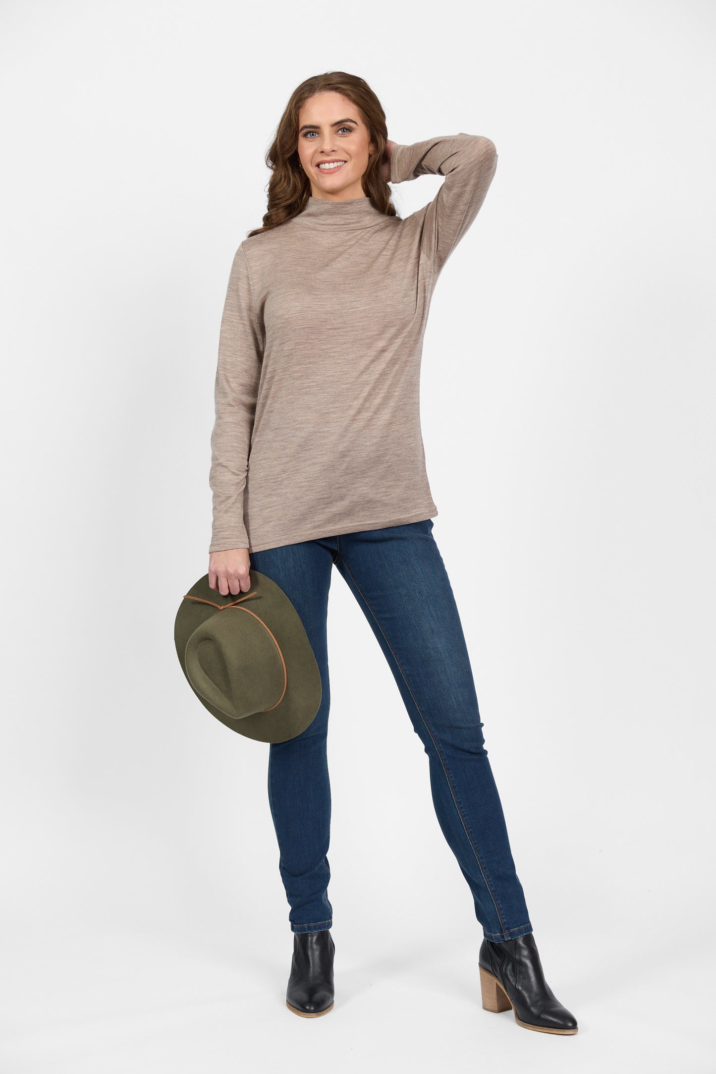 4287 Twig - 100% Merino Basic Long Sleeve Polo Neck Top - Vassalli