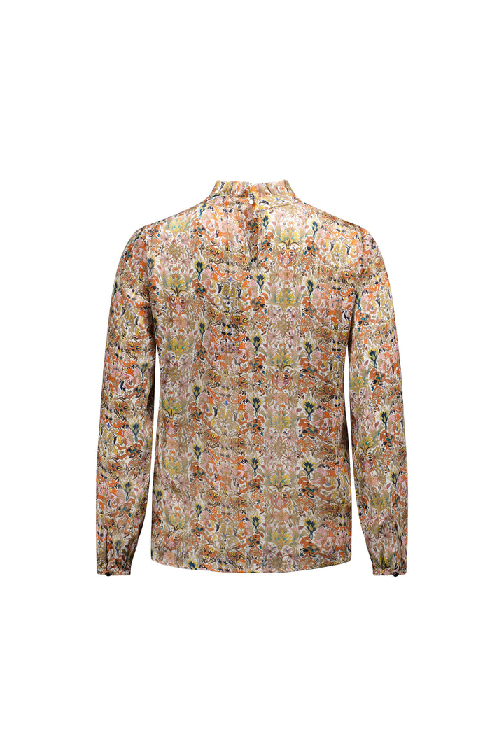 4307 Eden - Ruffle Neck Long Sleeve Printed Top - Vassalli