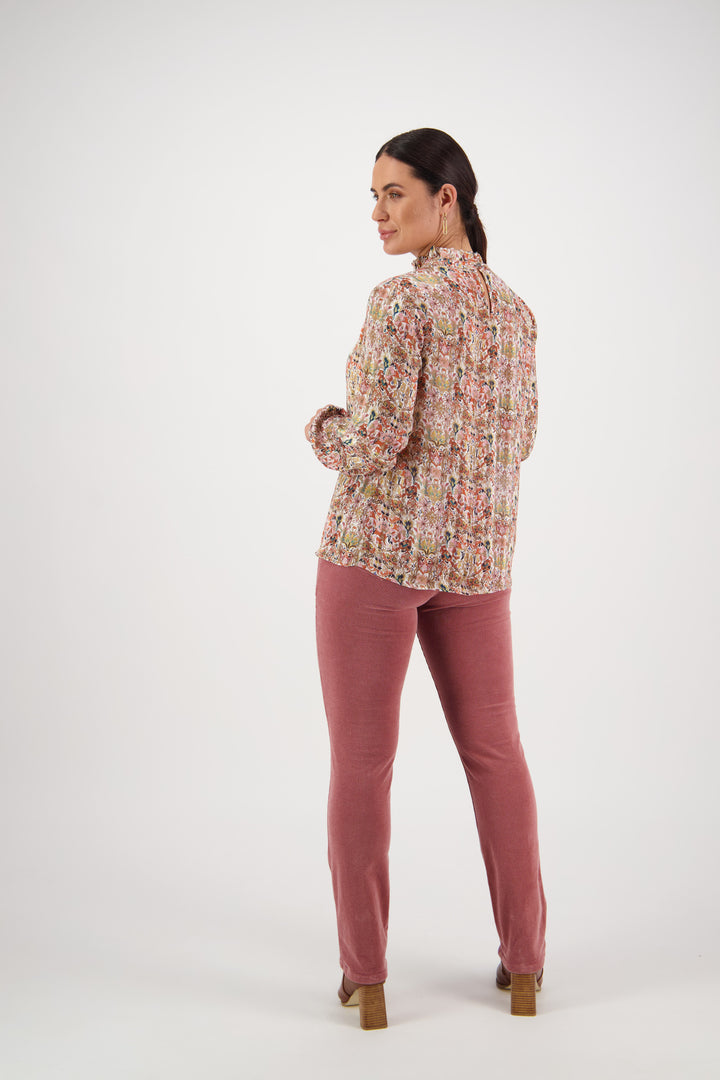4307 Eden - Ruffle Neck Long Sleeve Printed Top - Vassalli