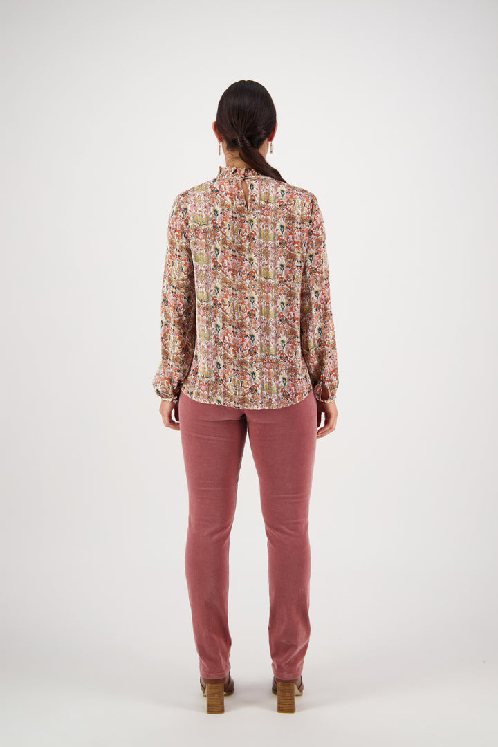 4307 Eden - Ruffle Neck Long Sleeve Printed Top - Vassalli