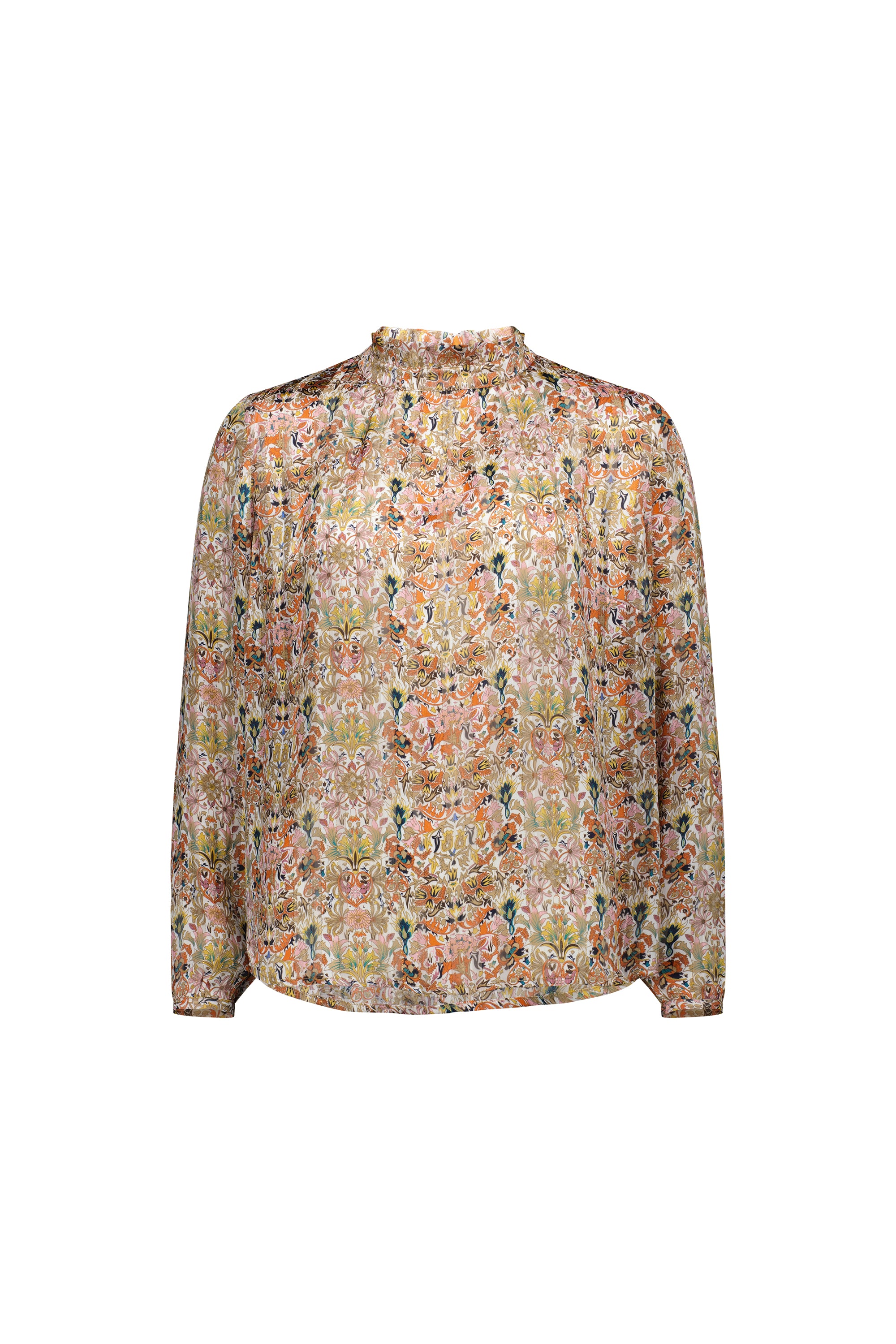 4307 Eden - Ruffle Neck Long Sleeve Printed Top - Vassalli
